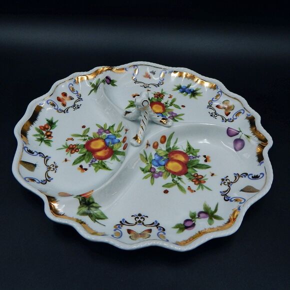 I. Godinger & Co. Yorkshire Three Section Divided Porcelain Tidbit Dish 11 Inch - Picture 2 of 13